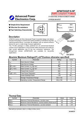 AP98T03GP-HF Datasheet PDF Advanced Power Electronics Corp