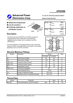 AP9930M Datasheet PDF Advanced Power Electronics Corp