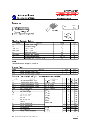 AP20GT60P-HF Datasheet PDF Advanced Power Electronics Corp