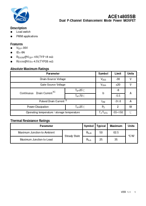 ACE14805SBFM+H Datasheet PDF ACE Technology Co., LTD.