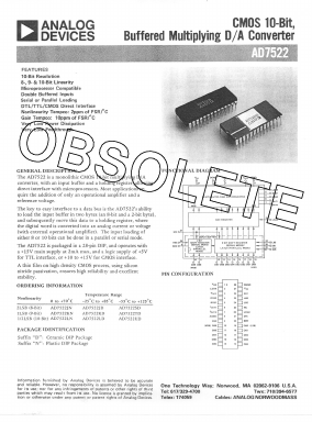AD7522S Datasheet PDF Analog Devices