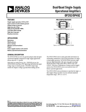 OP292 Datasheet PDF Analog Devices