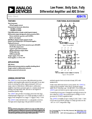 AD8476 Datasheet PDF Analog Devices