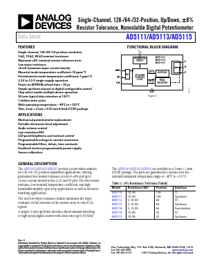 AD5113 Datasheet PDF Analog Devices