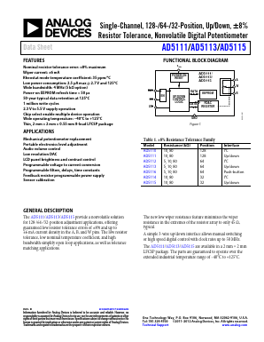 AD5113 Datasheet PDF Analog Devices