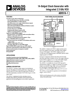 AD9516-1/PCBZ Datasheet PDF Analog Devices