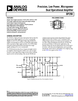 OP290 Datasheet PDF Analog Devices