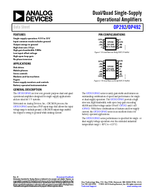 OP292GS-REEL Datasheet PDF Analog Devices