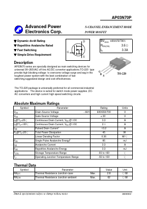 AP03N70P Datasheet PDF Advanced Power Technology