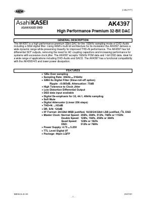 AK4397 Datasheet PDF  Asahi Kasei Microdevices