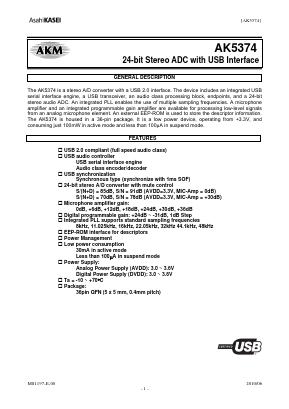 AK5374 Datasheet PDF  Asahi Kasei Microdevices