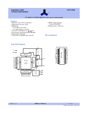 AS7C1029 Datasheet PDF Alliance Semiconductor