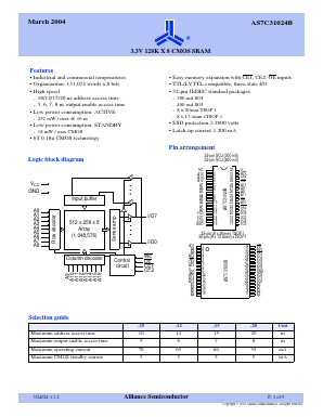 AS7C31024B Datasheet PDF Alliance Semiconductor