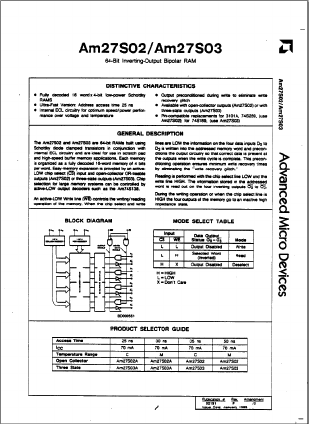 AM27S03A Datasheet PDF Advanced Micro Devices