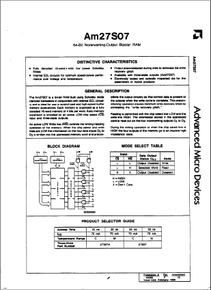 AM27S07A Datasheet PDF Advanced Micro Devices