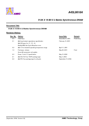 A43L0616AV-7F Datasheet PDF AMIC Technology