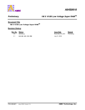 A64S0616 Datasheet PDF AMIC Technology