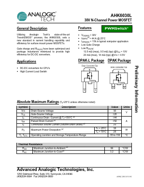 AHK6030L Datasheet PDF Advanced Analogic Technologies