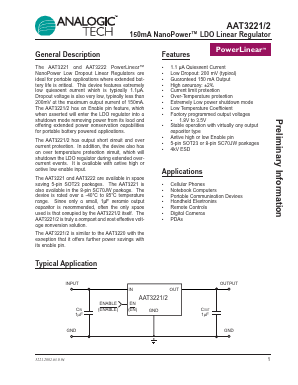AAT3221IJS-2.5-T1 Datasheet PDF Advanced Analogic Technologies