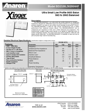 BD2326L50200AHF Datasheet PDF Anaren Microwave