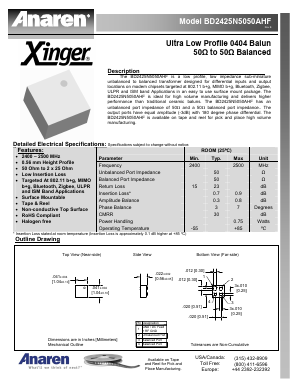 BD2425N5050AHF Datasheet PDF Anaren Microwave