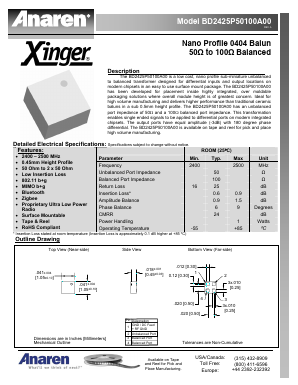 BD2425P50100A00 Datasheet PDF Anaren Microwave