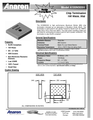 A100N50X4 Datasheet PDF Anaren Microwave