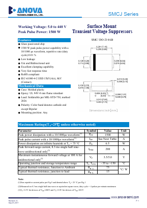 SMCJ200A Datasheet PDF Anova Technologies CO., LTD.