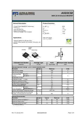 AOD3C50 Datasheet PDF Alpha and Omega Semiconductor