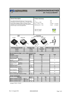 AOY423 Datasheet PDF Alpha and Omega Semiconductor