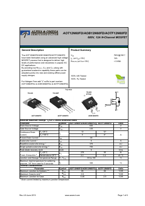 AOB12N60FD Datasheet PDF Alpha and Omega Semiconductor