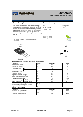 AOK10N90 Datasheet PDF Alpha and Omega Semiconductor