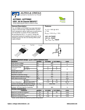 AOT8N60 Datasheet PDF Alpha and Omega Semiconductor