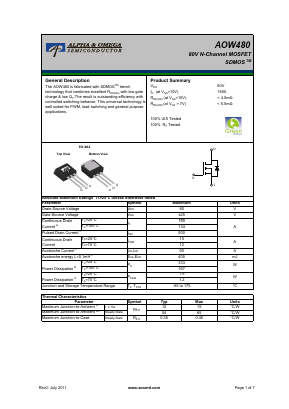 AOW480 Datasheet PDF Alpha and Omega Semiconductor