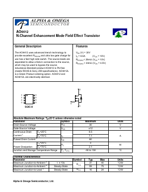 AO4412 Datasheet PDF Alpha and Omega Semiconductor