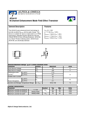 AO4418 Datasheet PDF Alpha and Omega Semiconductor