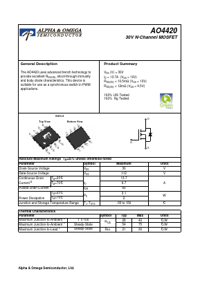 AO4420 Datasheet PDF Alpha and Omega Semiconductor