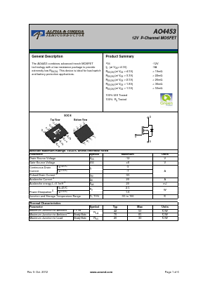 AO4453 Datasheet PDF Alpha and Omega Semiconductor