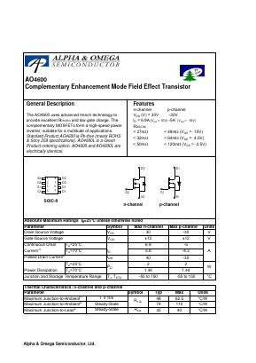 AO4600 Datasheet PDF Alpha and Omega Semiconductor