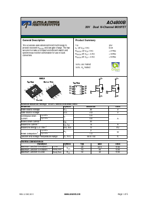 AO4800B Datasheet PDF Alpha and Omega Semiconductor