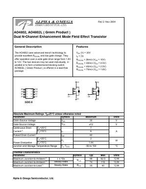 AO4802 Datasheet PDF Alpha and Omega Semiconductor