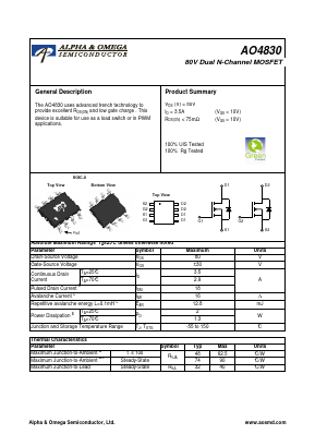 AO4830 Datasheet PDF Alpha and Omega Semiconductor