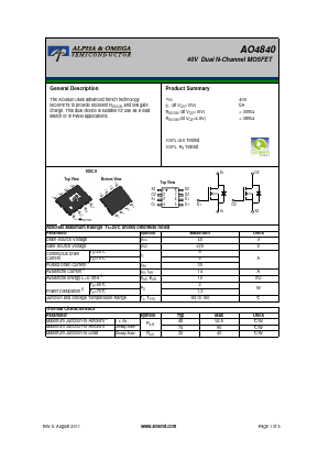 AO4840 Datasheet PDF Alpha and Omega Semiconductor