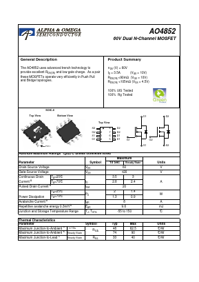 AO4852 Datasheet PDF Alpha and Omega Semiconductor