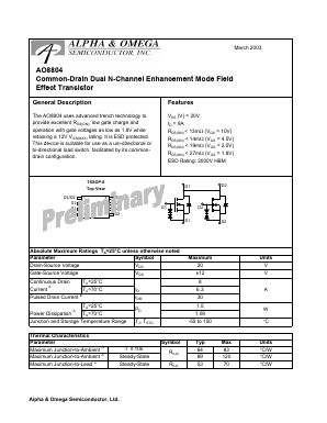 AO8804 Datasheet PDF Alpha and Omega Semiconductor