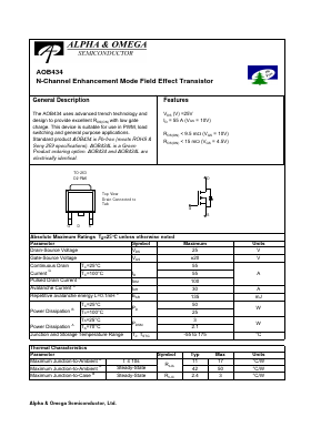 AOB434 Datasheet PDF Alpha and Omega Semiconductor