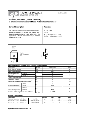 AOD410 Datasheet PDF Alpha and Omega Semiconductor