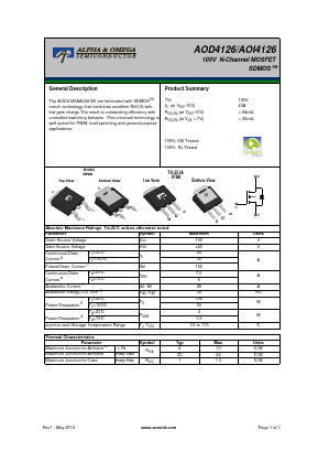 AOD4126 Datasheet PDF Alpha and Omega Semiconductor