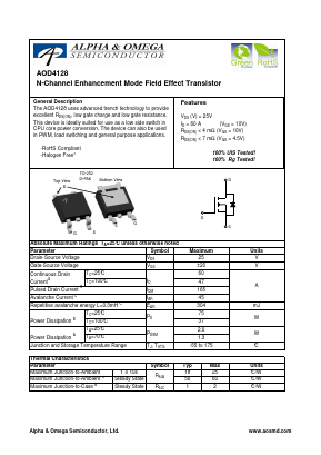 AOD4128 Datasheet PDF Alpha and Omega Semiconductor