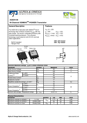 AOD4136 Datasheet PDF Alpha and Omega Semiconductor